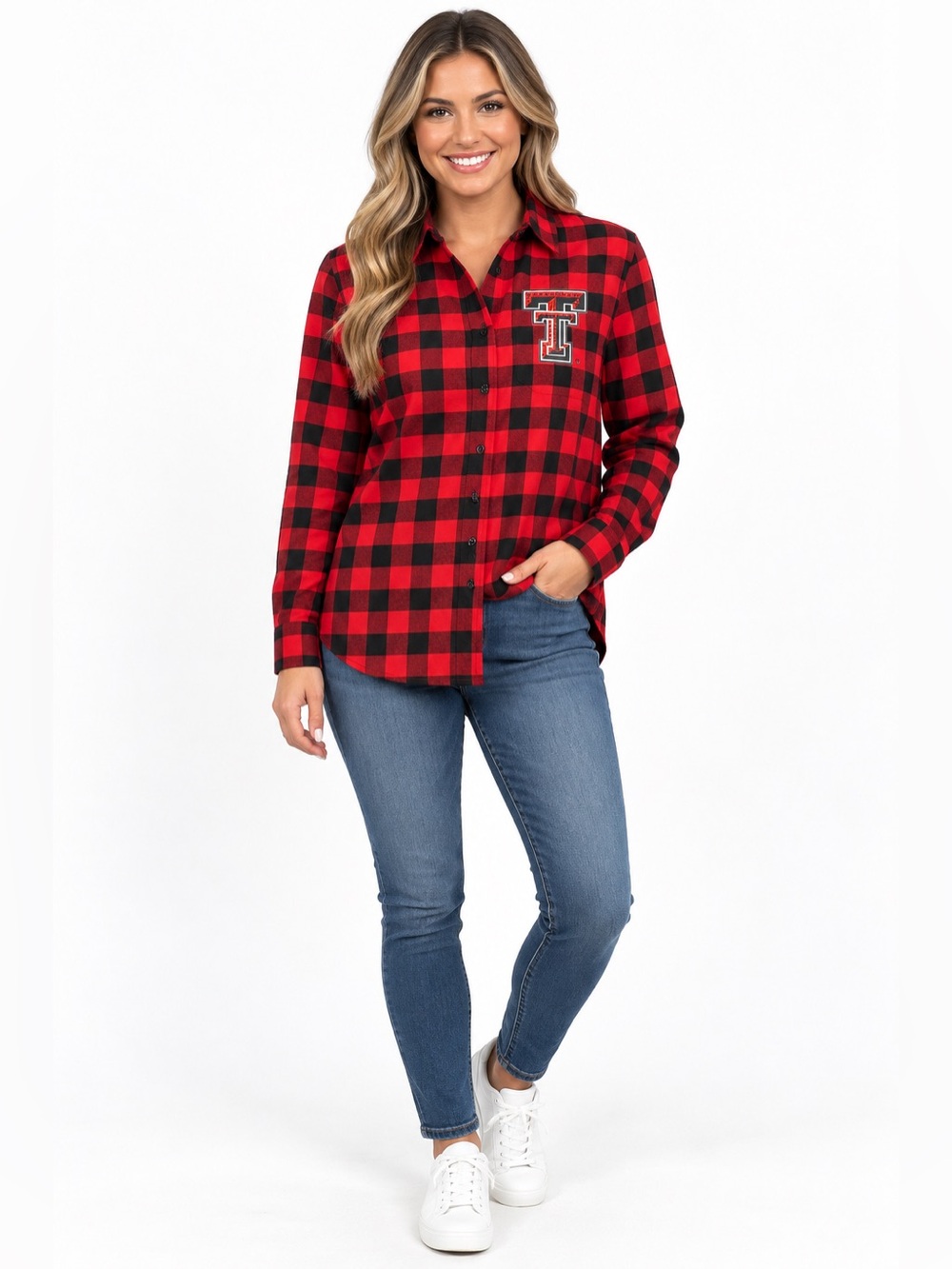 Texas Tech Red Raiders GameDay Couture Women XL Buffalo Plaid Rhinestone Shirt